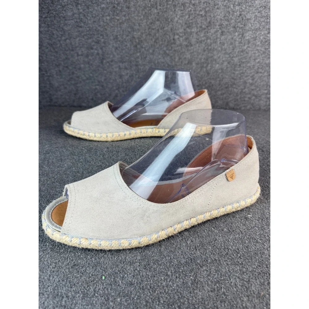 Verbenas Cruz Suede Espadrille Flats EU39|8-8.5 Taupe Peep Toe Made in Spain